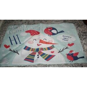 AMBESONNE CHRISTMAS CLOTH PLACEMATS SET OF 4 SNOWMAN BIRDS NEW